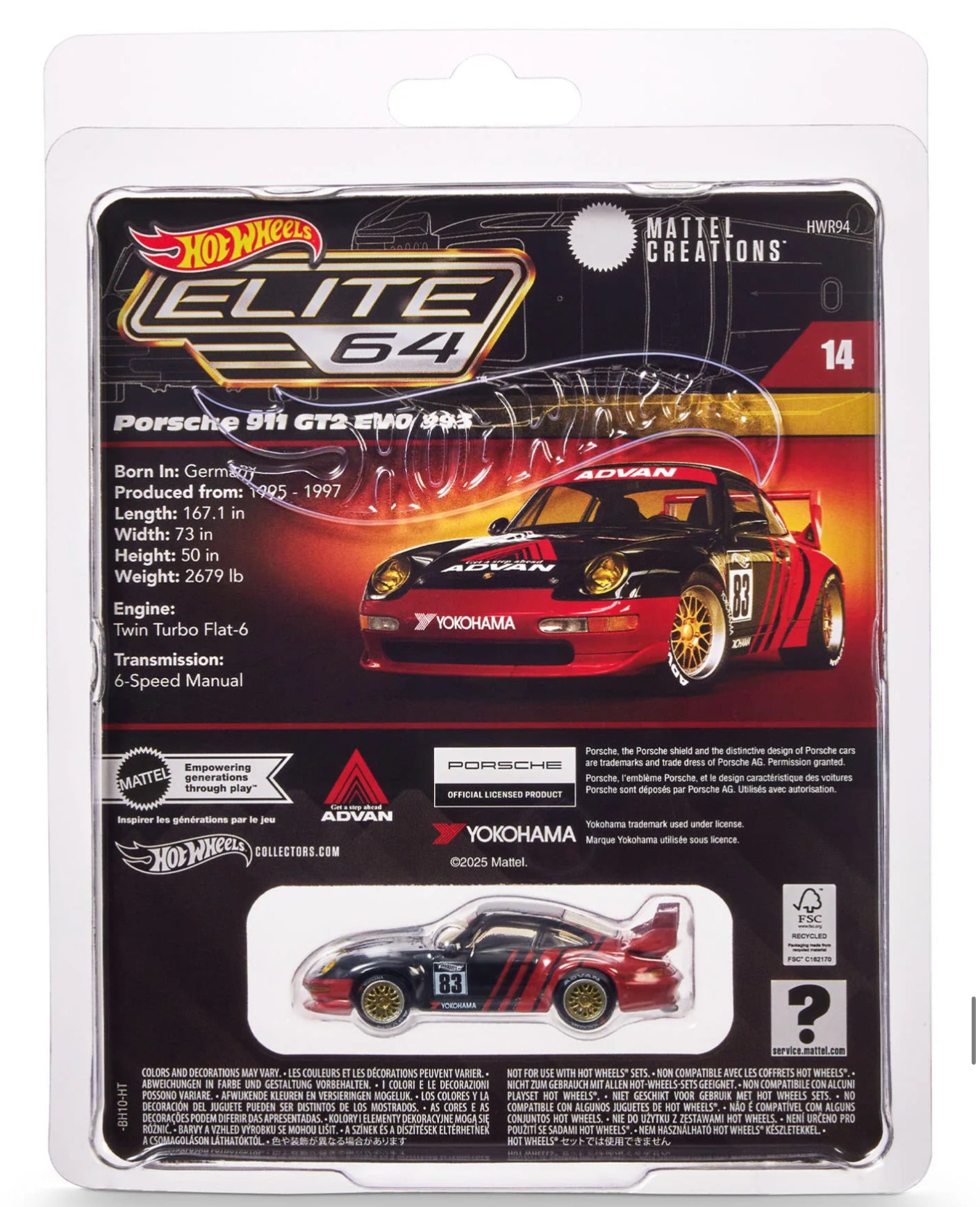 Hot Wheels Elite 64 Porsche 911 GT2 EVO 993 (Advan)