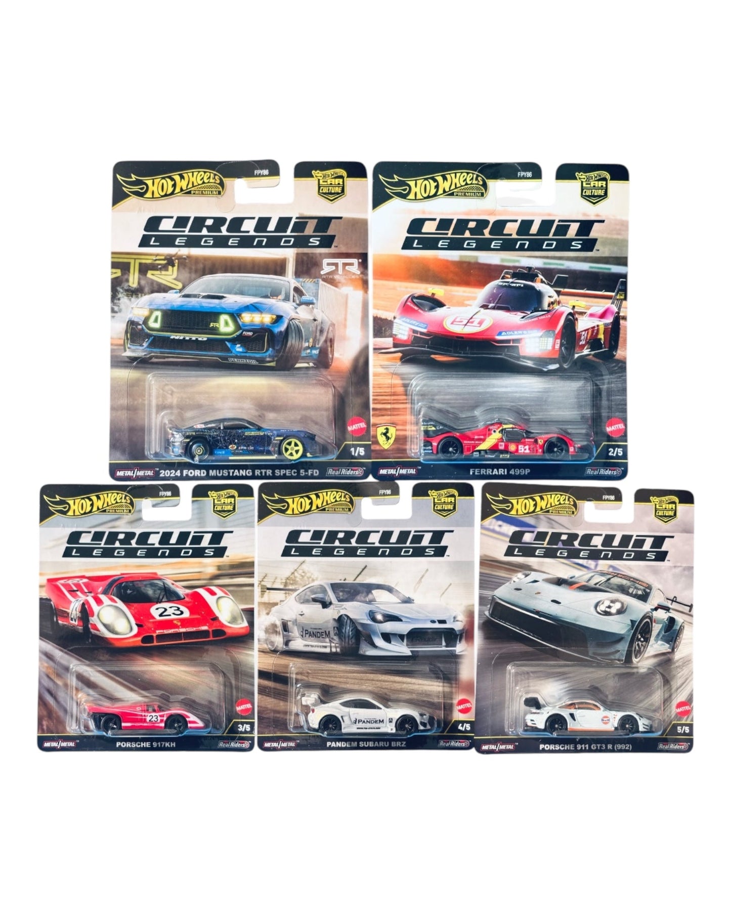 Hot Wheels Premium Circuit Legends 2025 set of 5 cars on track