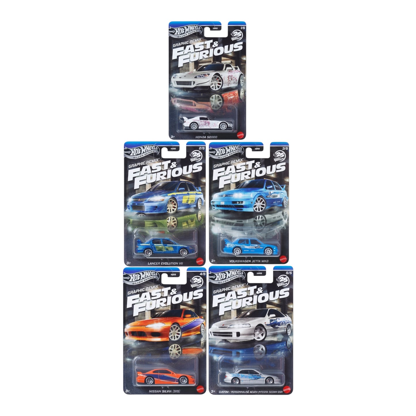Hot Wheels Silver series Fast and Furious graphic remix set of 5