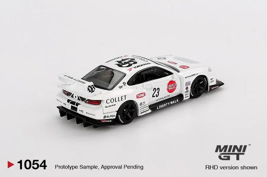 DiecastYard Mini GT Nissan S15 Silvia LB Super Silhouette Athlete diecast model car in white with racing decals