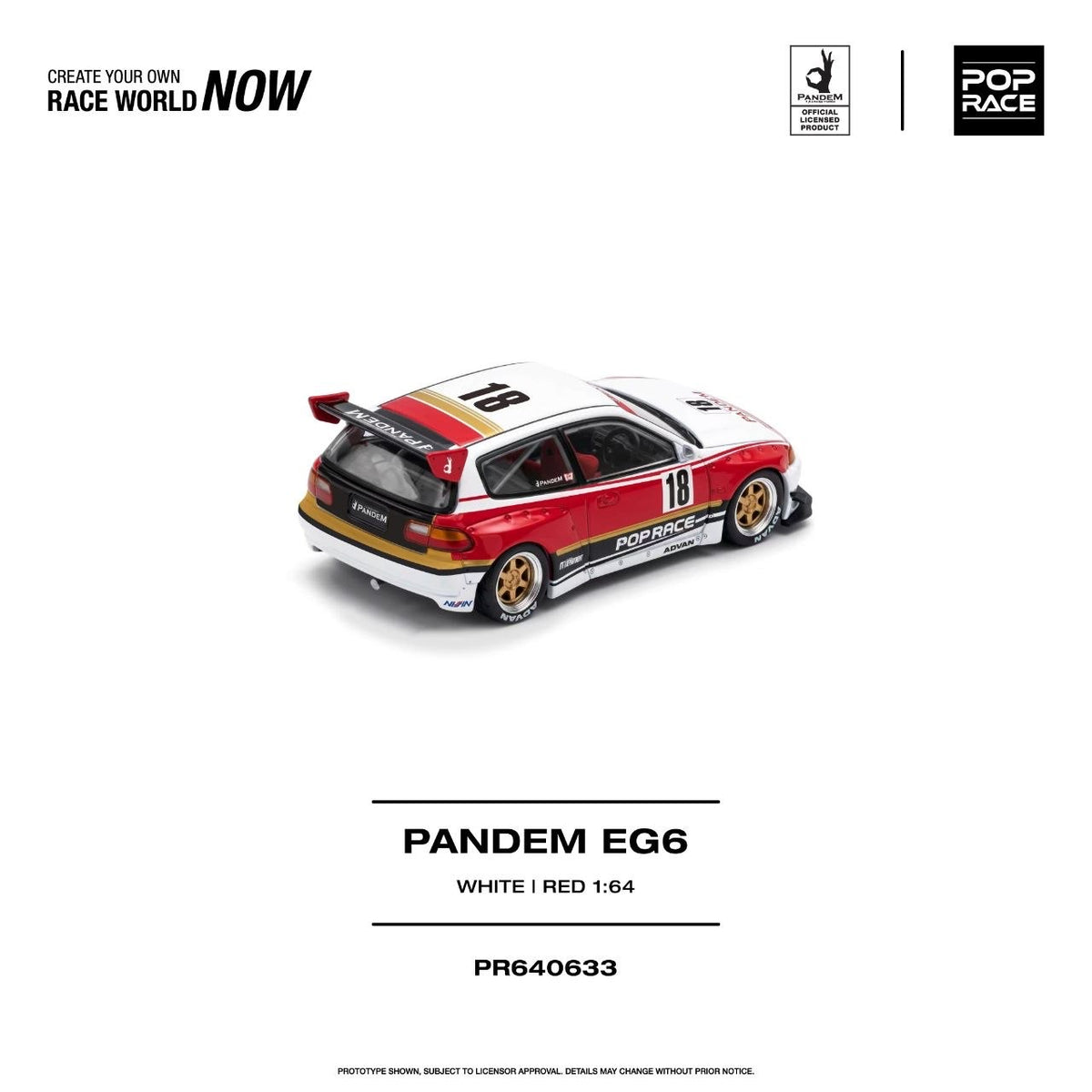 Pop Race Pandem Honda Civic EG6 White Red 1:64 diecast - DiecastYard