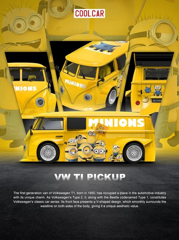 Cool Car Volkswagen T1 Pickup Minions Yellow CC642953 1:64