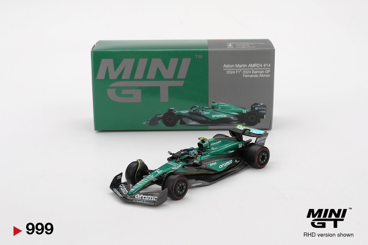[Box] Mini GT Aston Martin AMR24 #14 Fernando Alonso 2024 F1 2024 Bahrain GP #999