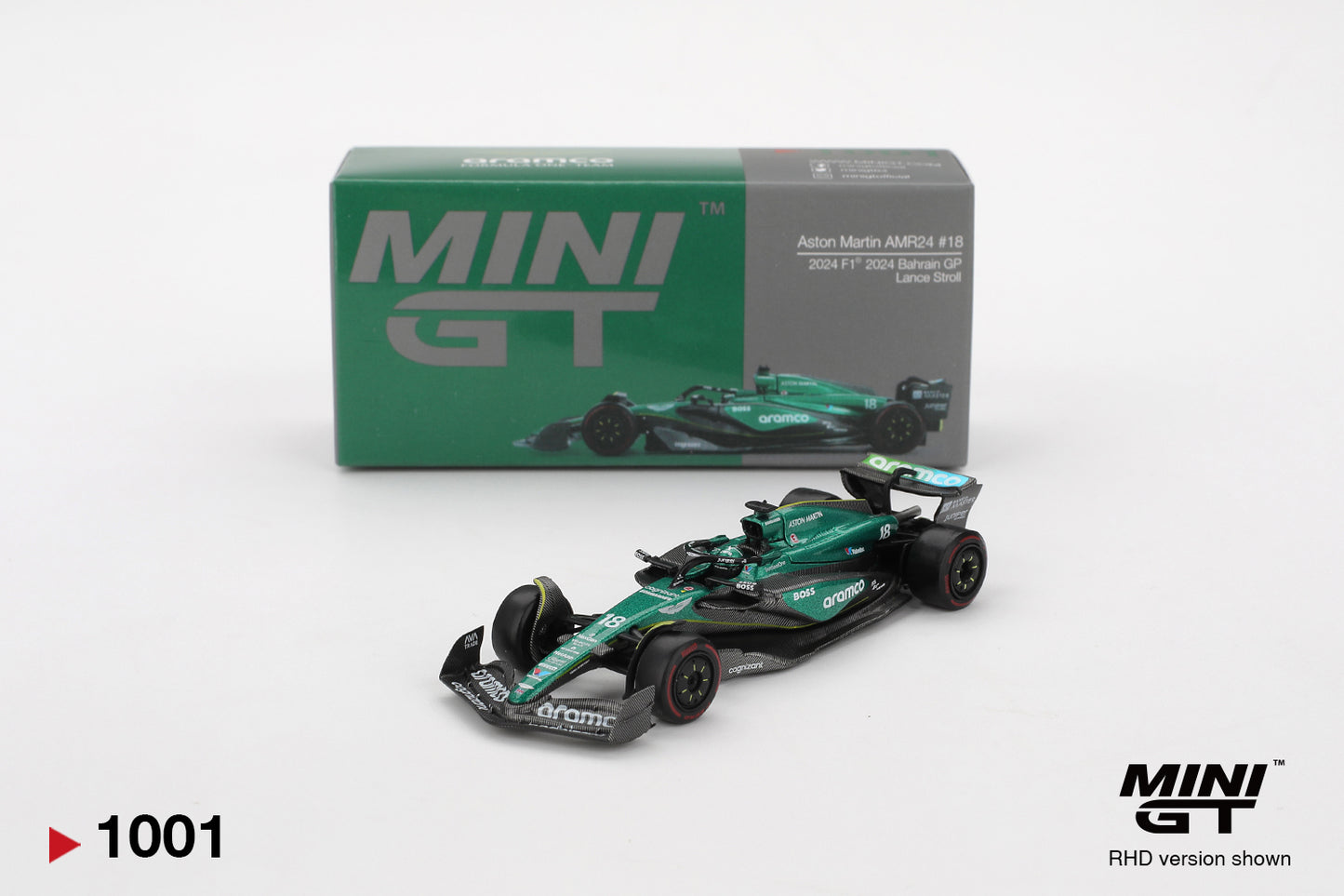 [Box] Mini GT Aston Martin AMR24 #18 Lance Stroll 2024 F1 2024 Bahrain GP #1001