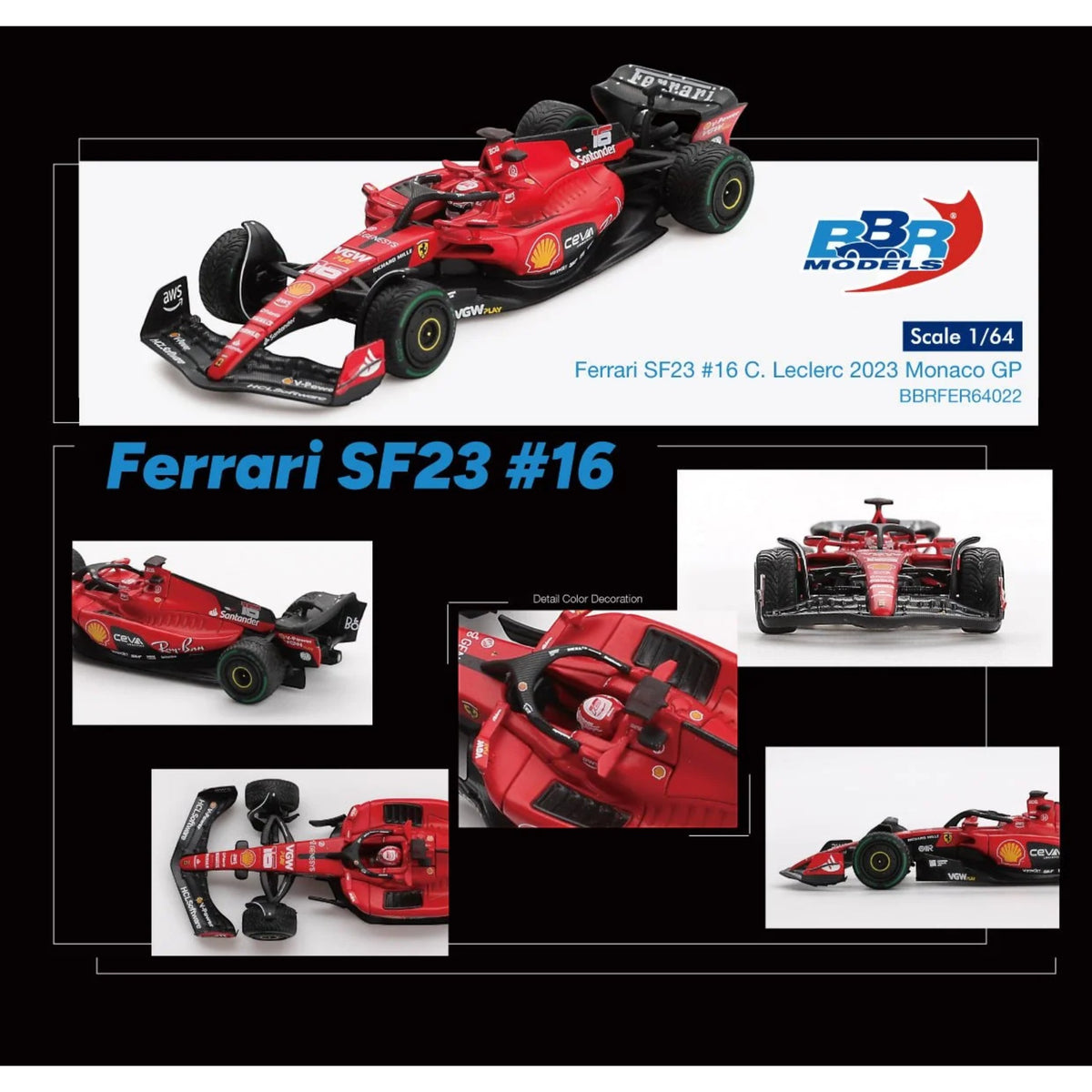 BBR Models Ferrari SF-23 Charles Leclerc Monaco GP 2023 F1 1:64