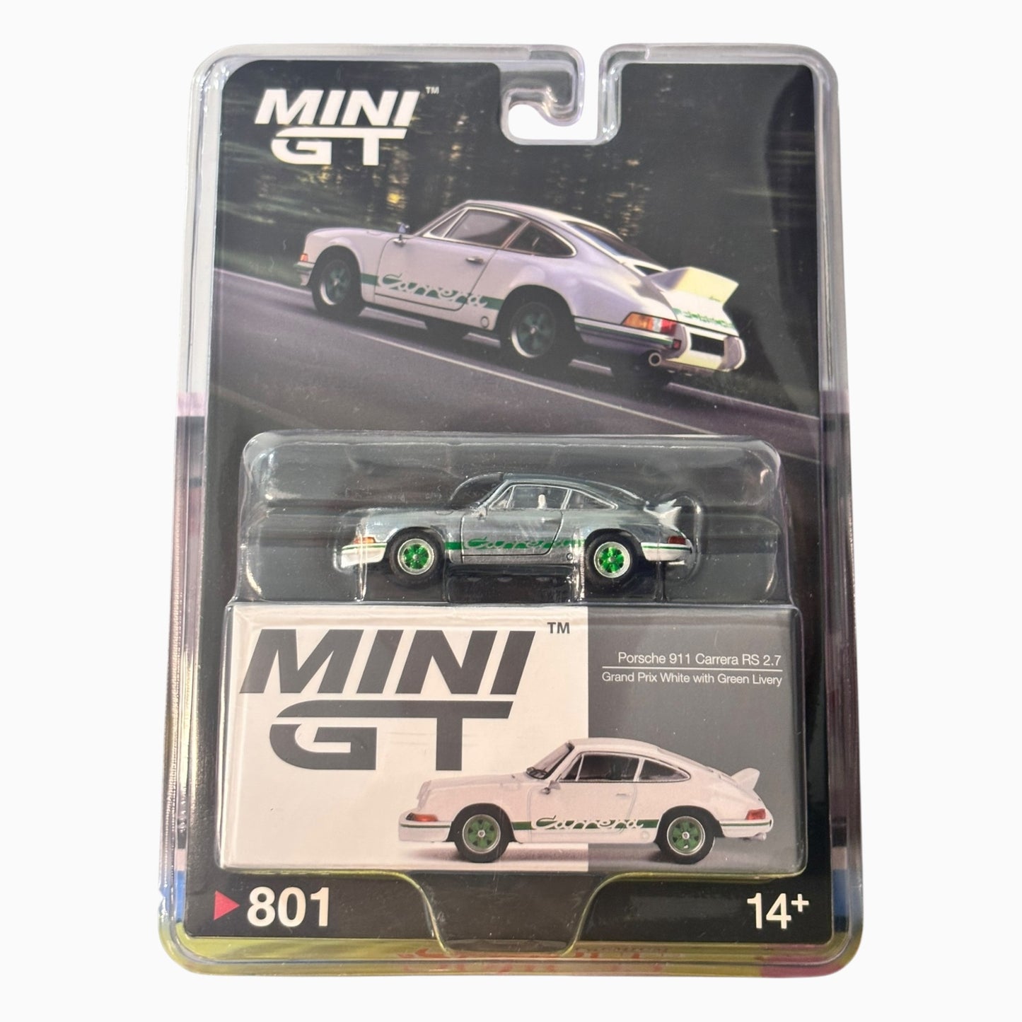[Blister] [Chase] Mini GT Porsche 911 Carrera RS 2.7 | Grand Prix white with Green Livery #801