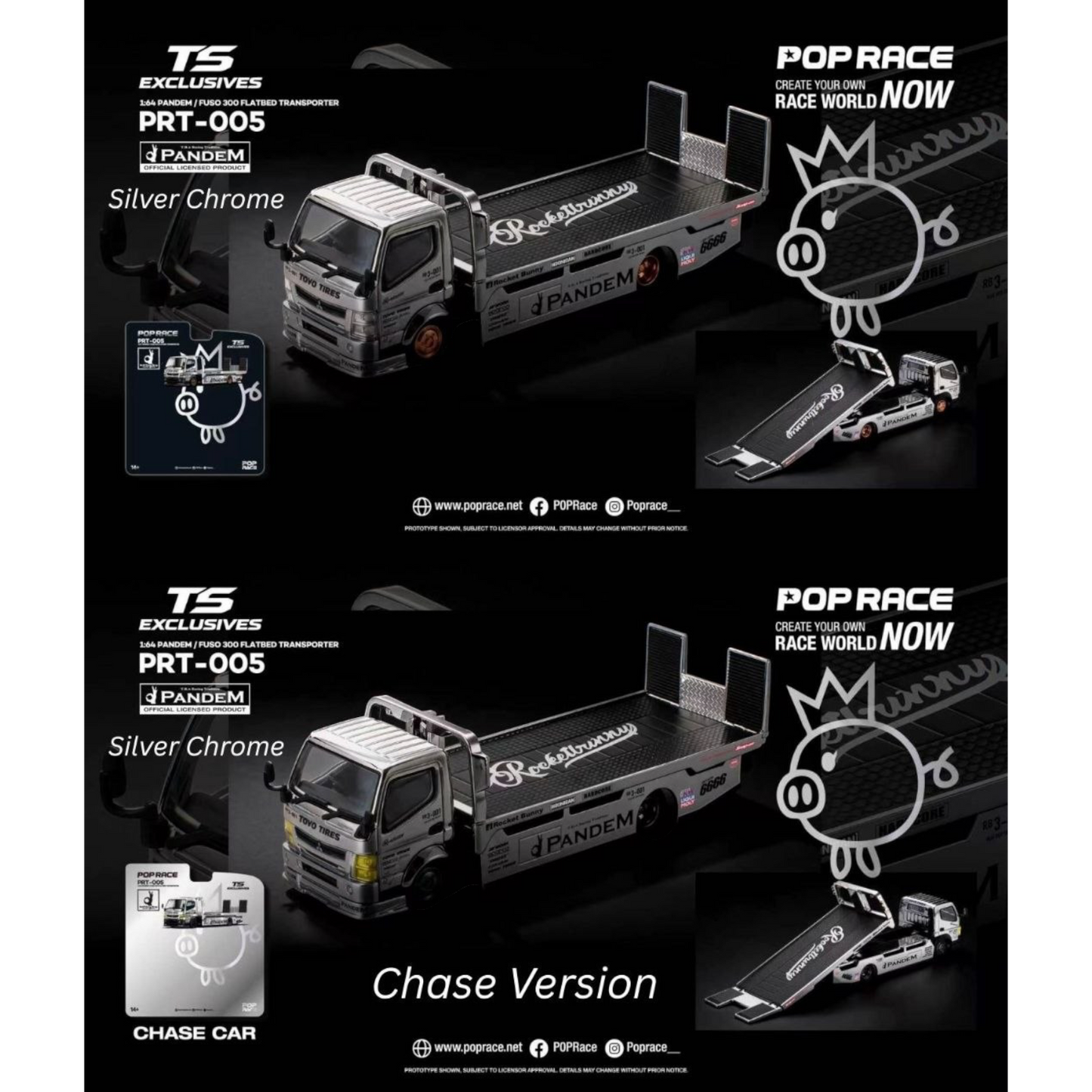 [Pre-Order Advance]: Pop Race x Tokyo Station PRT005 - Pandem Fuso 300 Flatbed Transporter silver chrome