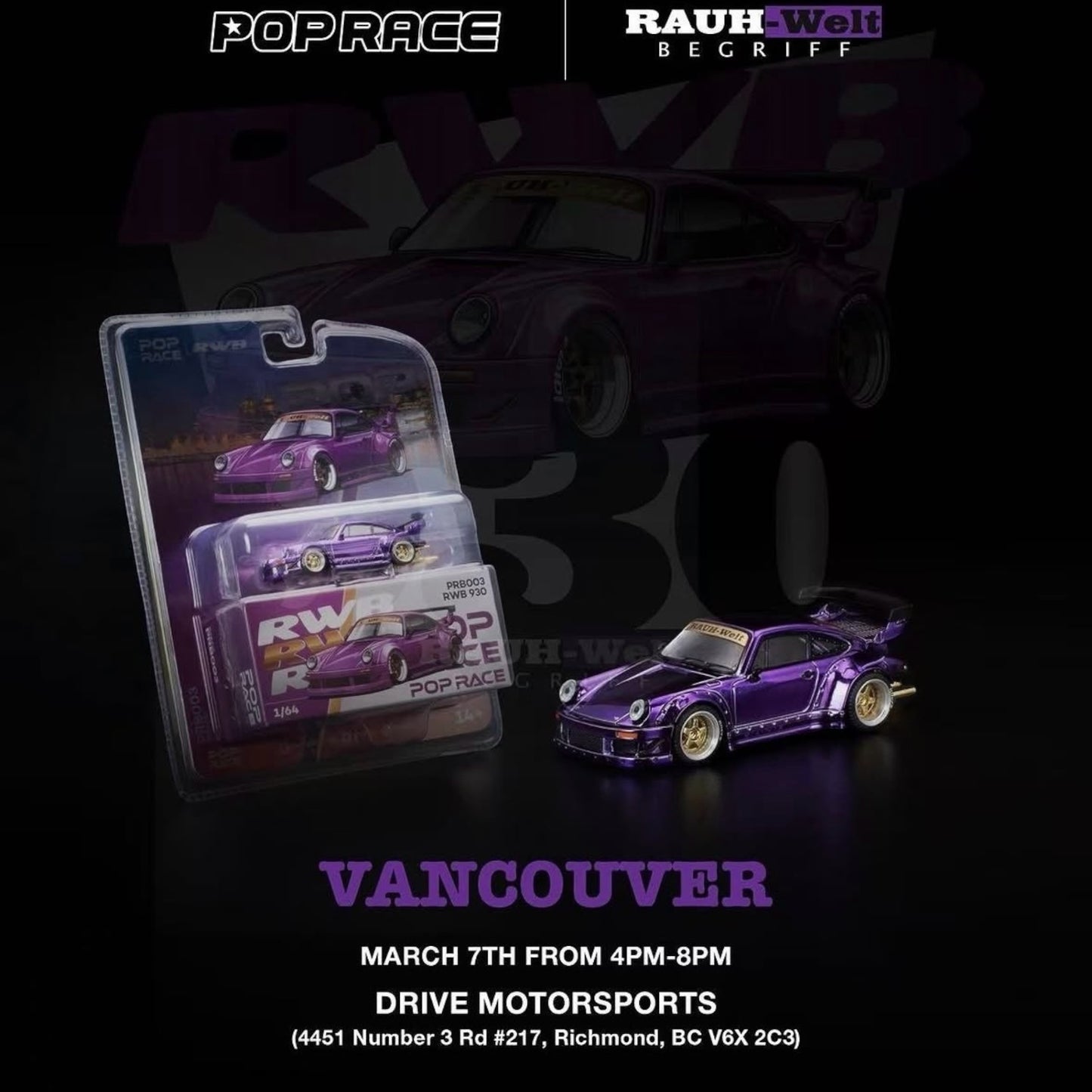 Pop Race Porsche 930 RWB PRB003 1/64 2026 Vancouver convention Exclusive