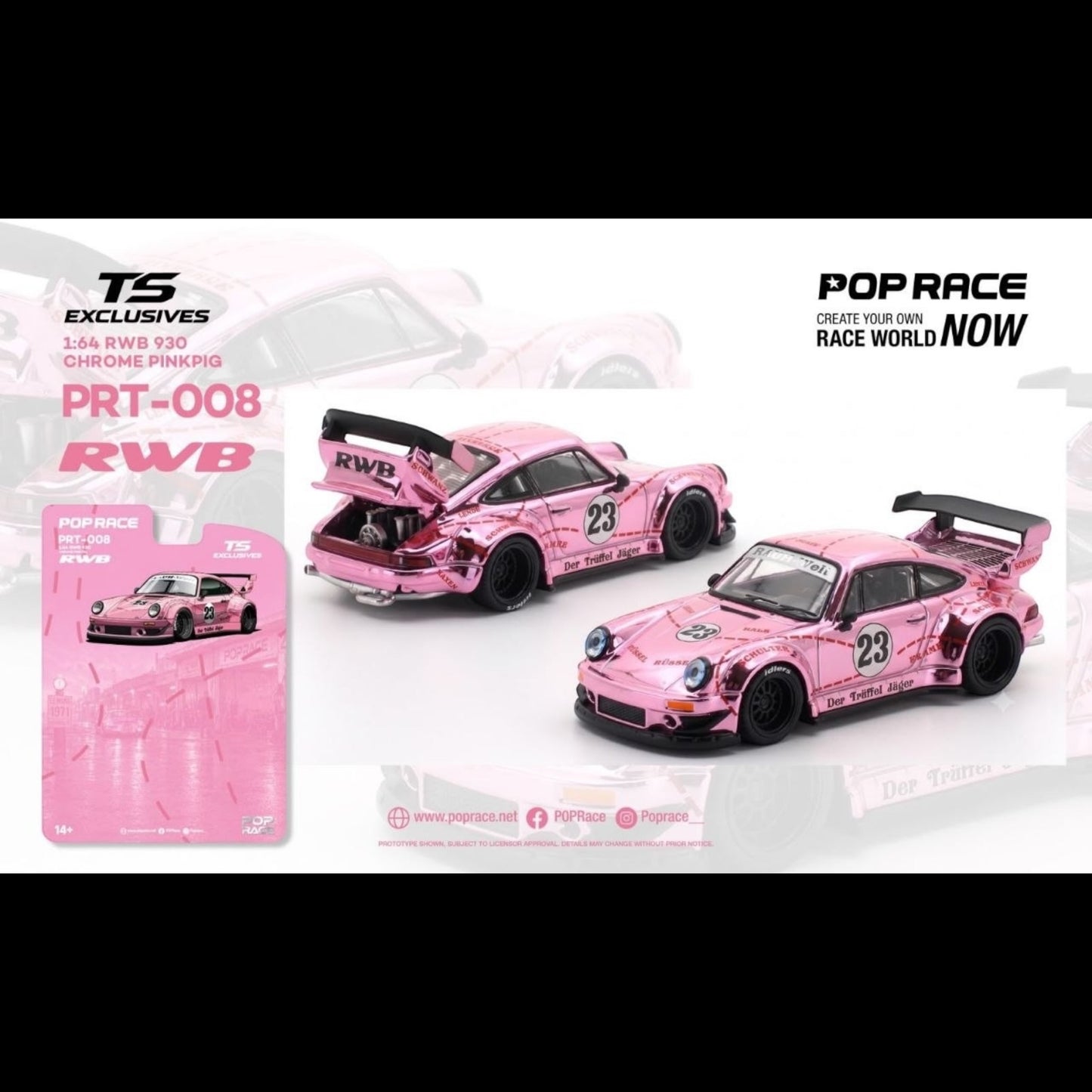 [Pre-Order]: POPRACE x TOKYO STATION (TS) PRT006 – 1/64 RWB 930 CHROME PINK PIG