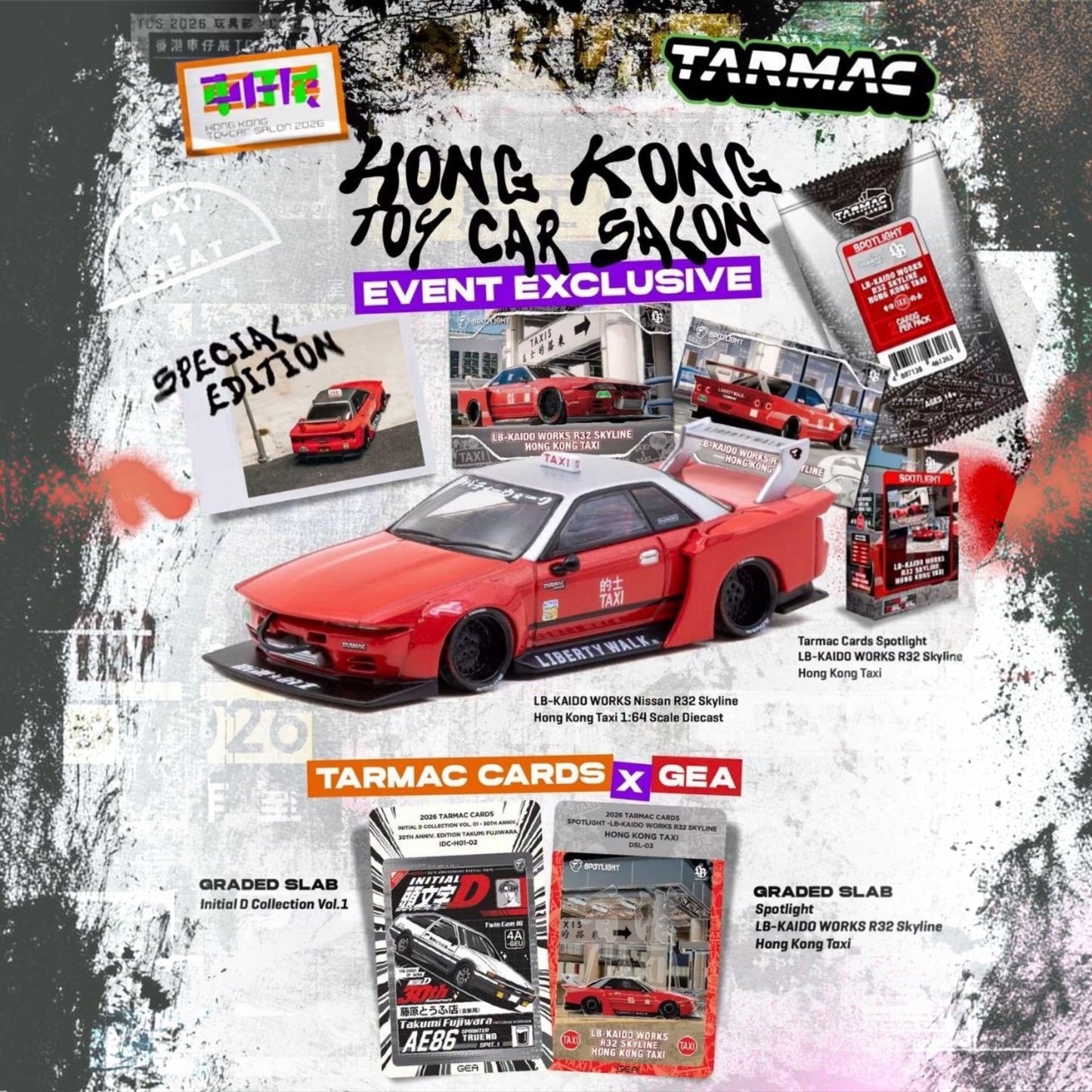 [Pre-Order]: Tarmac Works LB-KAIDO WORKS Nissan R32 Skyline Hong Kong Taxi | 2026 HK Toy Car Salon