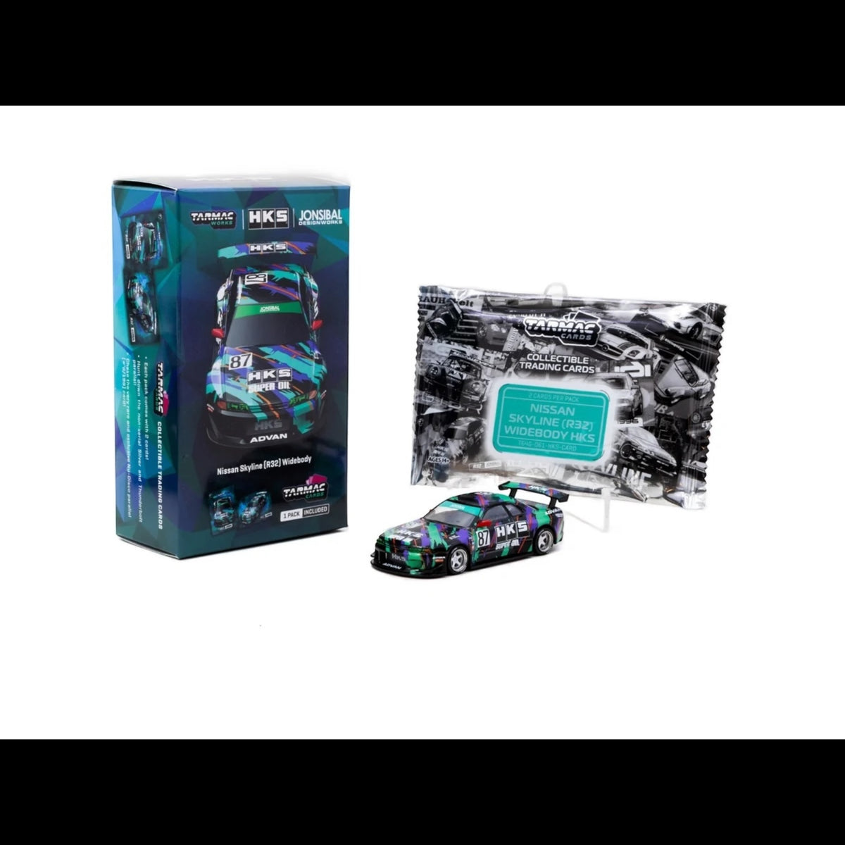 1/64 Nissan Skyline (R32) Widebody HKS with Tarmac Cards Combo Set - Designed by Jon Sibal - Tarmac Works GLOBAL64