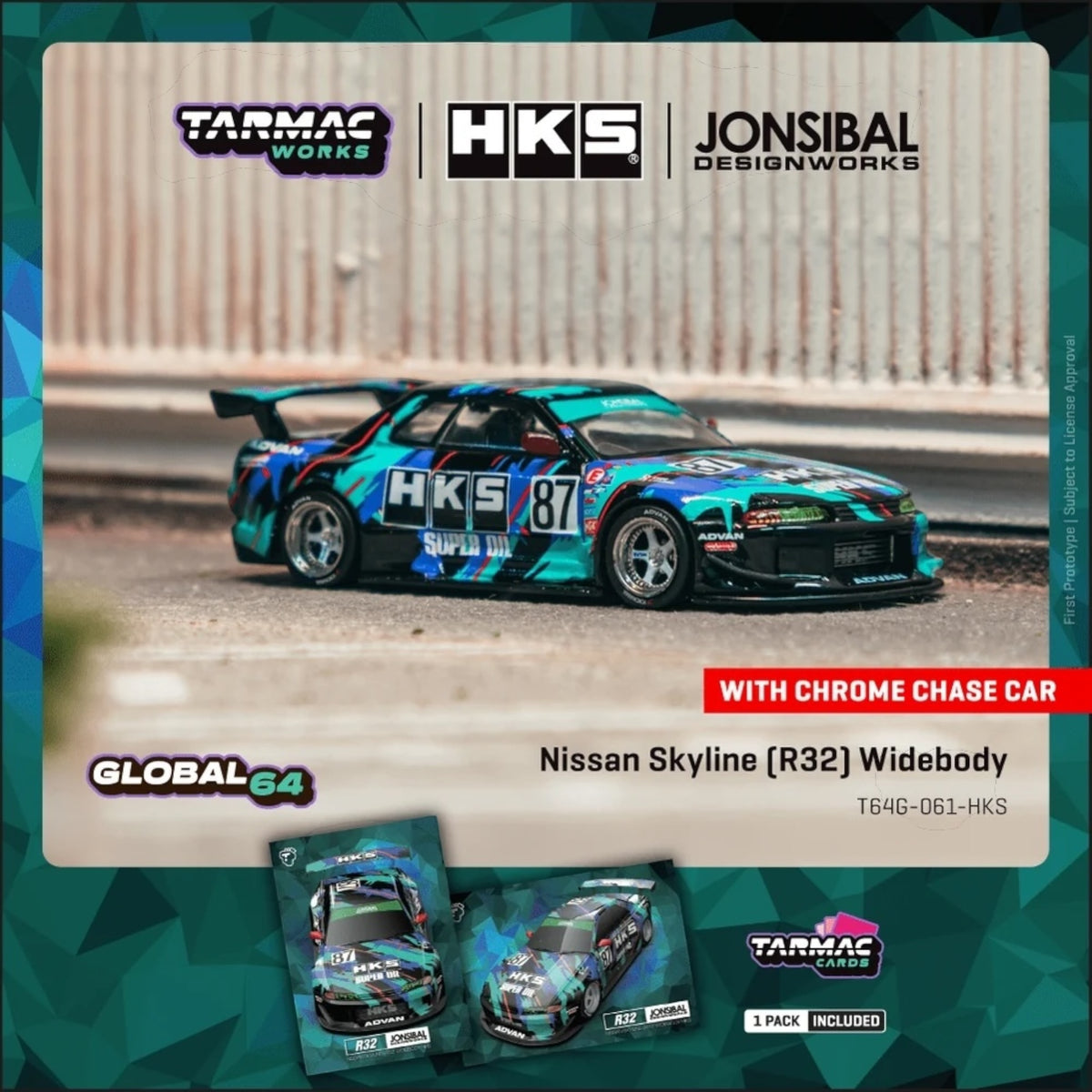 1/64 Nissan Skyline (R32) Widebody HKS with Tarmac Cards Combo Set - Designed by Jon Sibal - Tarmac Works GLOBAL64