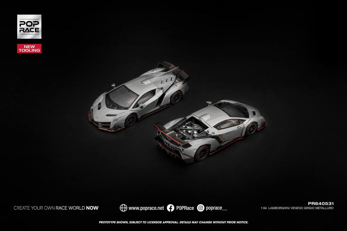 [Pre-Order]: Pop Race PR640531 Lamborghini Venneno Grigio Metalluro New tooling