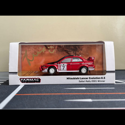[Signed]: Tarmac Works Mitsubishi Lancer Evolution 6.5 | Safari Rally 2001 Winner