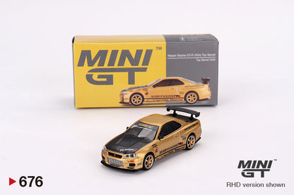 [Box] Mini GT Nissan Skyline GT-R (R34) Top Secret Top Secret Gold #676