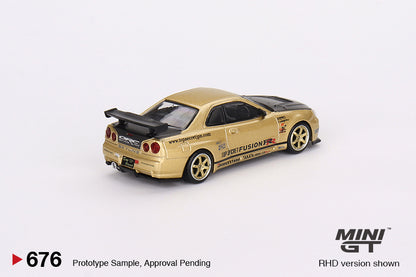 [Box] Mini GT Nissan Skyline GT-R (R34) Top Secret Top Secret Gold #676