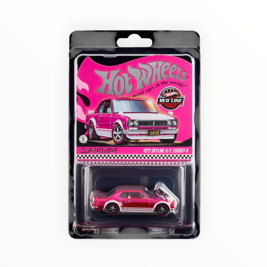 Hot Wheels 1972 Skyline N14 Club Exclusive model car in packaging on a white background