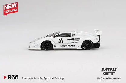 DiecastYard Mini GT Lamborghini Countach LB-Works 2024 Tokyo Auto Salon white diecast model car with black racing wheels