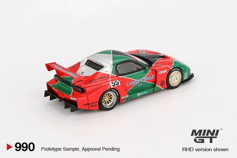 DiecastYard Mini GT Mazda RX-7 LB Super Silhouette 787B diecast model car in red and green racing livery