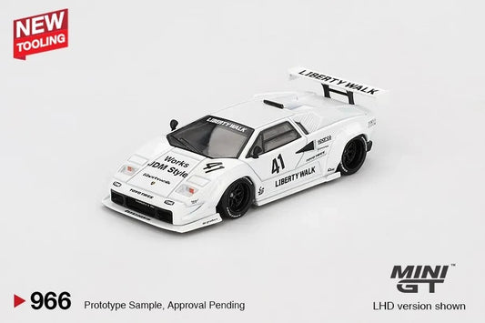 DiecastYard Mini GT Lamborghini Countach LB-Works 2024 Tokyo Auto Salon white diecast model car with racing decals