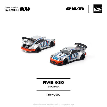 Pop Race RWB Porsche 930 Silver 1:64 diecast - DiecastYard