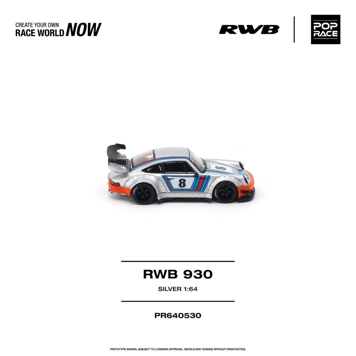 Pop Race RWB Porsche 930 Silver 1:64 diecast - DiecastYard