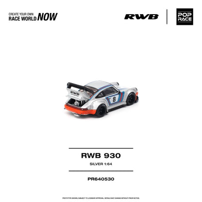 Pop Race RWB Porsche 930 Silver 1:64 diecast - DiecastYard