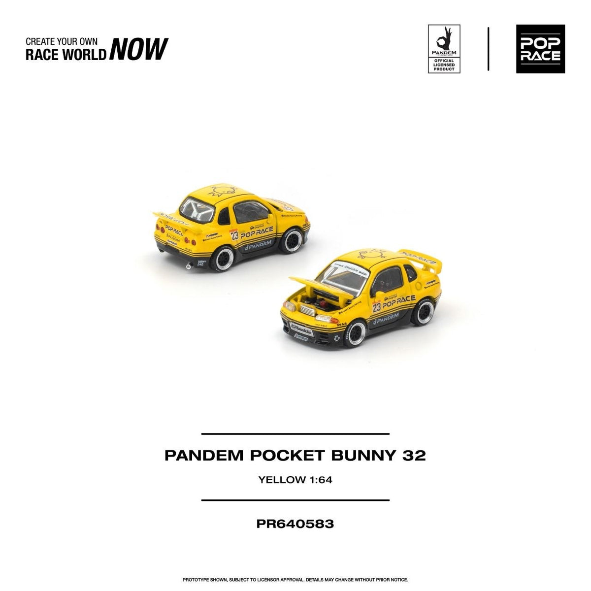 Pop Race Pandem Pocket Bunny 32 Yellow 1:64 diecast - DiecastYard