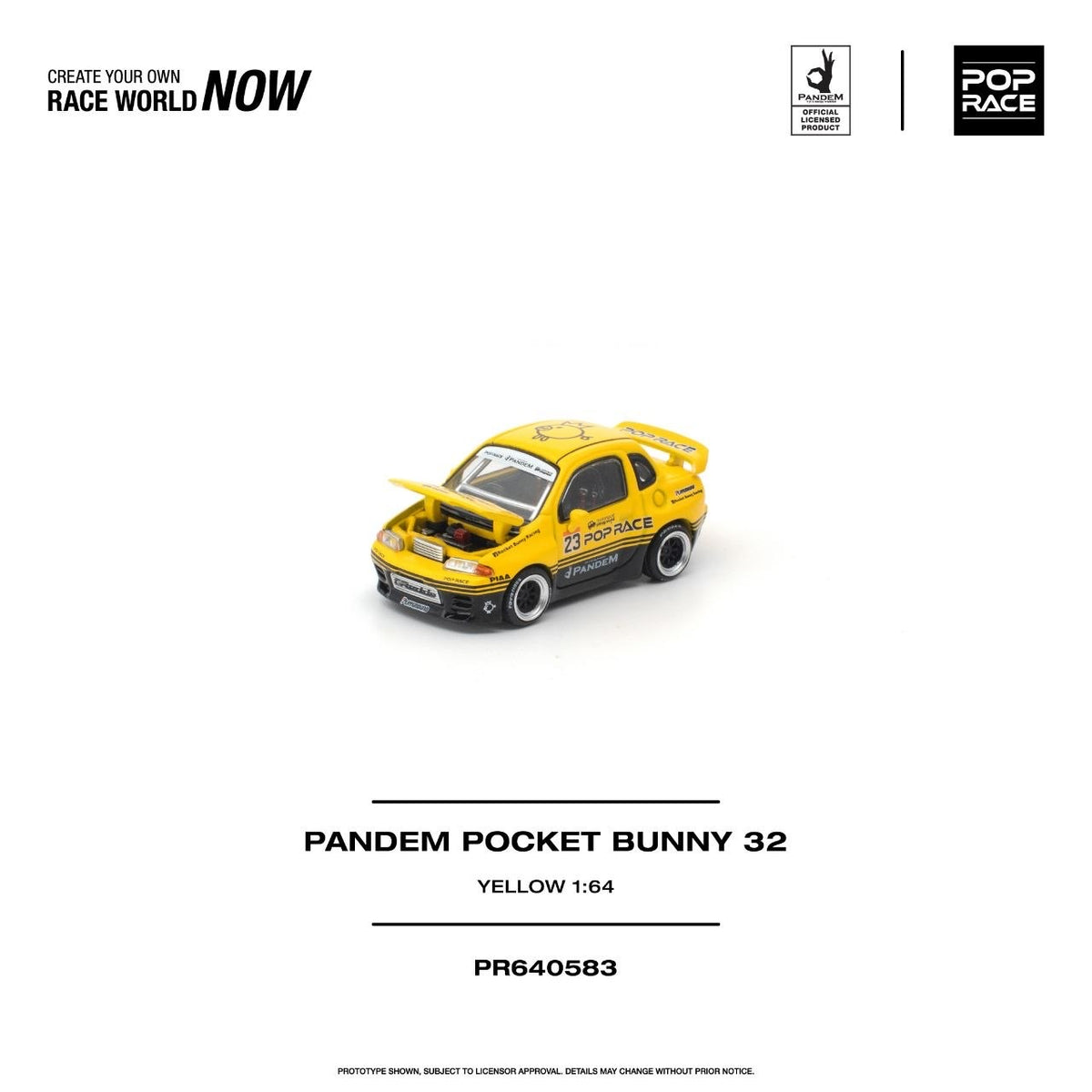 Pop Race Pandem Pocket Bunny 32 Yellow 1:64 diecast - DiecastYard